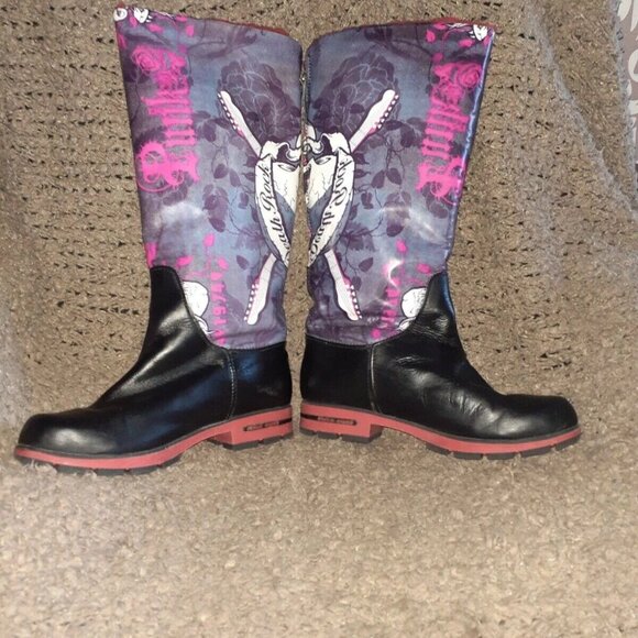 PAOLO CONTE-Death Rock-Punk-Black/Printed Leather-Shearling-Sz 38-Excellent - Picture 5 of 8